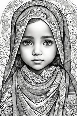 An abstract and expressive interpretation of a palestinian little girl features for coloring book