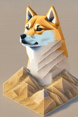 pioneer shiba inu close face matrix isometric hills with doge coin symbol