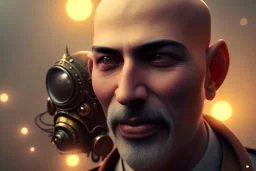 portrait of a bald Atul Bhardwaj, steampunk, brown eyes, no facial hair, steampunk, unreal 5, octane render, cinema4d, dynamic lighting, soft lighting, 4k, redshift render, highly detailed, hyper realistic