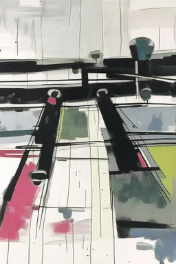 Empty Minimal contemporary abstract flat landscape painting. Concrete carpark. Big brushstrokes. Drips of paint. style of Justin Mortimer and Adrian Ghenie.