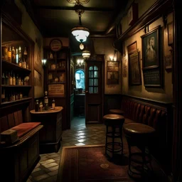 Please make a entrance door bar in soho london street of speakeasy harry potter hidden bar concept called the Wizard's Lounge that inspired by clandestine bars of the prohibition era, offer exclusivity and sophistication atmosphere, in soho london but with a knockturn alley harry potter concept. These hidden gems offer a retreat from the ordinary, with secretive entrances and retro decor transporting patrons to a bygone era.
