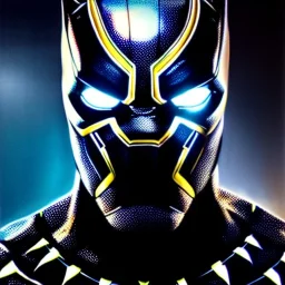 Ultra detailed fullbody Portrait in oil on canvas of black panther merges with ironman ,intense stare,extremely detailed digital painting, extremely detailed face,crystal clear Big eyes,with full head inside portrait, mystical colors ,perfectly centered image, perfect composition, rim light, beautiful lighting,masterpiece,8k, stunning scene, raytracing, anatomically correct, in the style of robert e howard and Ken Kelley and Ohrai Noriyoshi and Simon Bisley and tomzj1