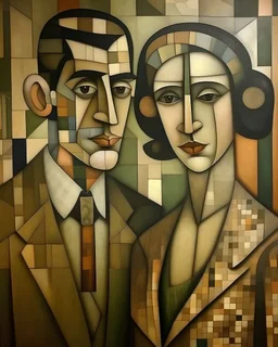 1920s cubist style, 18th century husband and wife.