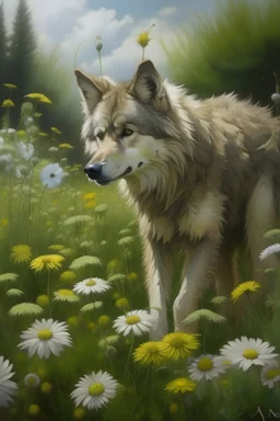 anioł łąka malarstwo realizm kwiaty wiosna Bieszczady wilk