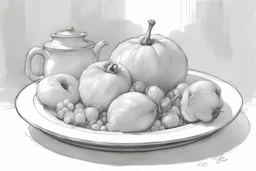food dish, garnished, , Drawing with a blue ink pen Inspired by the works of Daniel F. Gerhartz, with a fine art aesthetic and a highly detailed, realistic style