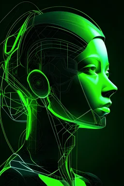 "Generate an abstract profile image that fuses futuristic and natural elements in a monochrome palette with neon green highlights. Focus on innovation and universal connectivity, avoiding any human-like or gender-specific features. This design should evoke a sense of harmony and complexity, inviting viewers to explore the depth of abstract thought and the beauty of interconnected ideas."