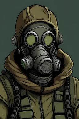 a male person with a gas mask and very havy armor on with a anti furry logo in the background