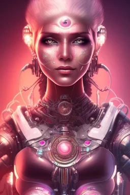 cyborg, indian woman, pink hair, perfekt eyes, smile, real