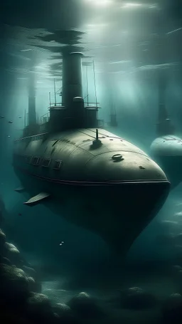 Create an image of submarines emerging from the depths.