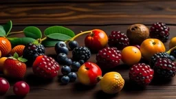 Colorful berries assortment on rustic wooden table