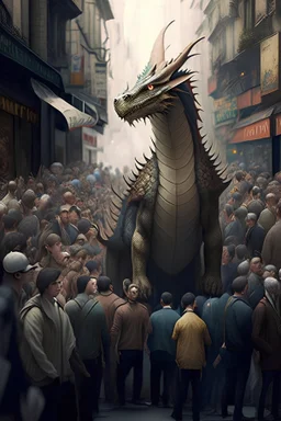 a dragon standing on crowded street