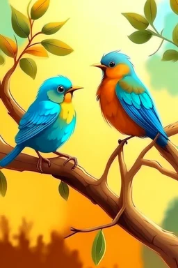 generate an image of couple bird sitting on the branch of tree with real views