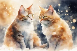 loving cat couple, watercolor and black ink outlines, sparkling golden glitter, ethereal, cinematic postprocessing, bokeh, dof