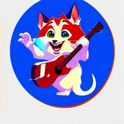 sticker design on white background, Pixar kitten playing guitar, flat illustration style , ultra detailed