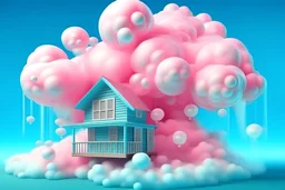 hide a house, a computer, a dancing person wrapped around big bubbles of Cotton Candy, float around