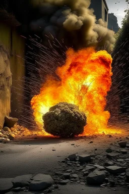 fire explosion under cracked street rocks