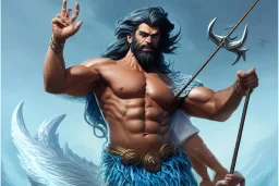 poseidon humanoid god of the sea, trident, highly detailed, d & d, fantasy, highly detailed, digital painting, trending on artstation, concept art, sharp focus, illustration, art by artgerm and greg rutkowski and magali villeneuve