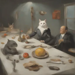 UN conference.a cat and human flesh-like surgical instruments and universe-like a pigeon and neuralink, surrealism,minimalism,Painting By Adrian Ghenie, Rene Magritte, Salvador Dali, Lucian Freud