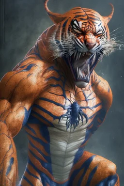 A picture of a roar tiger in the form of a spiderman, a professional, high JPEG image