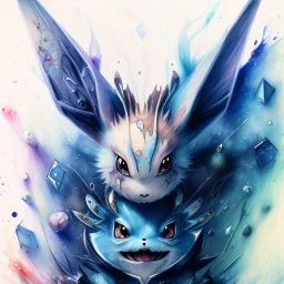 Cute Pokémon, watercolor illustration by <agnes cecile> <Jackson Pollock>, darkblue tones, intricate detail , soft smooth lighting, soft pastel colors,