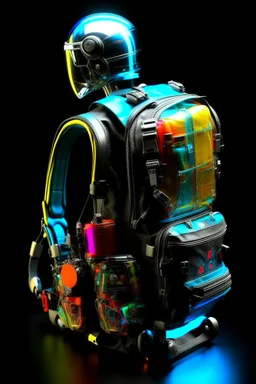 Robot, back pack, transparent, sci fi, punk, color, hockey, neon