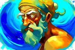 digital painting of the odyssey quest with the mythos cyclops by homer, in the style of hokusai and van gogh