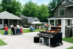 barbecue party in the residential area of a typical American town