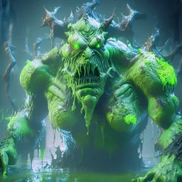 giant radioactive demon lord covered in glooming green slime, unreal engine 5, 8k resolution, photorealistic, ultra detailed