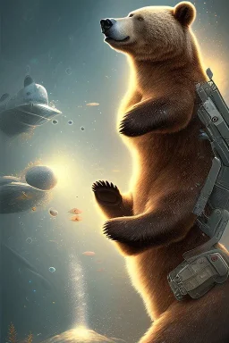 diver like a bear,with the gun,hi quality detail,hi quality textures,cinematic,realistic,aggressive,cosmic