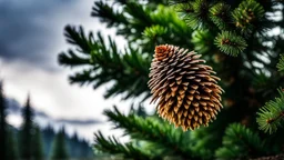 In the winning macro photograph by John Eyre, a branch adorned with a solitary fir cone stands as a testament to the allure of nature in coniferous forests. The lush evergreen branches of spruce and pine trees, intertwined with the essence of a maritime pine, create a stunning green flora forest. This beautiful landscape showcases the majesty of fir trees and the elegance of fir trees, nestled within an enchanting evergreen forest.