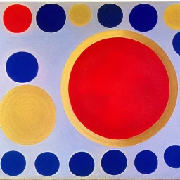 Malevich painting red circles, gold, blue, white