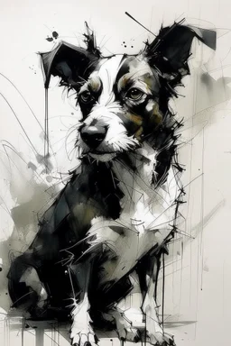 long haired jack russell in the style of Yoji Shinkawa, Guy Denning, Florian Nicolle