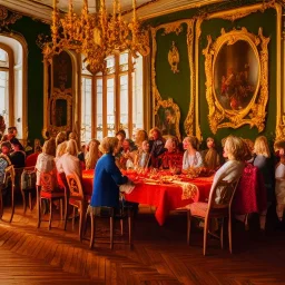 Celebration in a schloss, austrian people, ledherhosen, Austrian aesthetic, warm colors, wooden floor, forest green walls, chiaroscuro, 8k, HD, cinematography, photorealistic, Cinematic, Color Grading, Ultra-Wide Angle, Depth of Field, hyper-detailed, beautifully color-coded, insane details, intricate details, beautifully color graded, Cinematic, Color Grading, Editorial Photography, Depth of Field, DOF, White Balance, 32k, Super-Resolution, Megapixel, ProPhoto RGB, VR, Halfrear Lighting