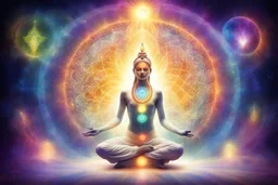 in light meant, kundalini, awaken, light, universe, all chakras in all colours, creatures around,