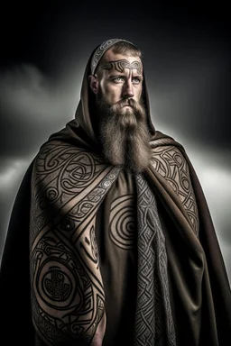 celtic viking warrior with tribal tattoos and cloak