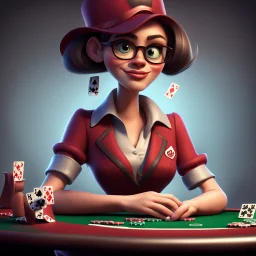 poker player, stylized, pixar, woman