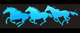 silhouette of 3 different horses (Stallions) racing, middle horse at front, blue on black vector