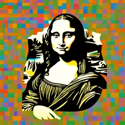 a drawing of a vibrant color Mona Lisa face with a grid pattern on it, computer graphics, analytical art, daz3d, behance hd, sketchfab