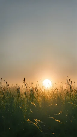 wstające słońce na tle traw