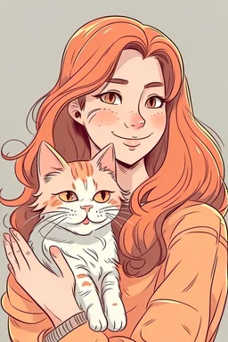 Cartoon drawing woman holding cat