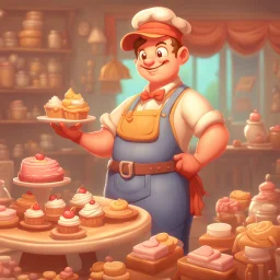 a cartoon character thirty years old confectioner , an ultrafine detailed painting by senior character artist, featured on polycount, sots art, artstation hd, 2d game art, behance hd