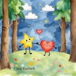 star-buddy and a heart-buddy with clouds in the forest-of-feelings, watercolor (Elena Kucharik)