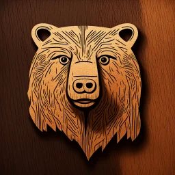 combine textured wood with stylized shape of a bear head, letterpress stamp style, minimalistic, clean