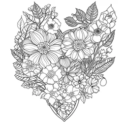 outline art for square human heart flowers coloring page for kids, classic manga style, anime style, realistic modern cartoon style, white background, sketch style, only use outline, clean line art, no shadows, clear and well outlined