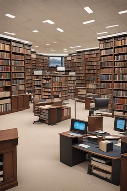 Library, state-of-the-art computers, book search via computers