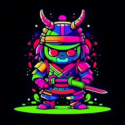 cute Samurai with neons and red, blue, green and purple colours