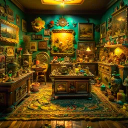 Diorama of old stuff in a room, sharp focus, 8k, 3d, very detailed, volumetric light, grim, fine art, very colorful, ornate, 35mm, F/2.8, insanely detailed and intricate, hypermaximalist, super detailed, decadent