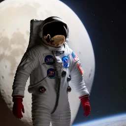 an astronaut in moon, full body, highly detailed, kente, black puffer jacket, 3d render