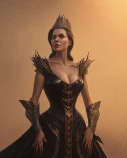 old evil queen in black leather gown, volouptous, busty, cleavage, angry, emperious, 8k resolution concept art portrait by Greg Rutkowski,