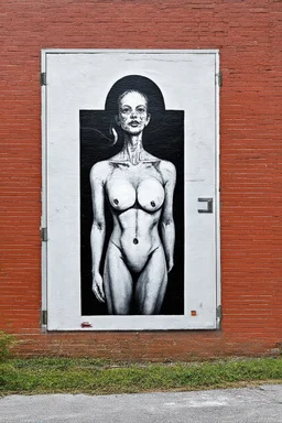 Pale Shelter; Modern Lowbrow Street Art depicting the commoditization of human bodies